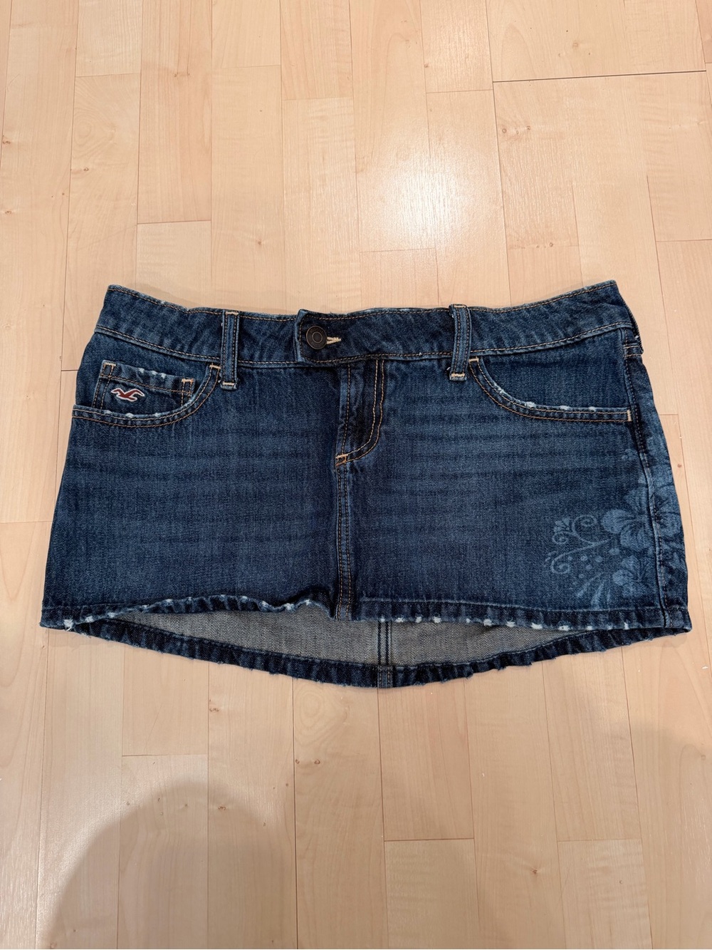 Hollister Indigo Denim Mini Skirt with Floral Side Print